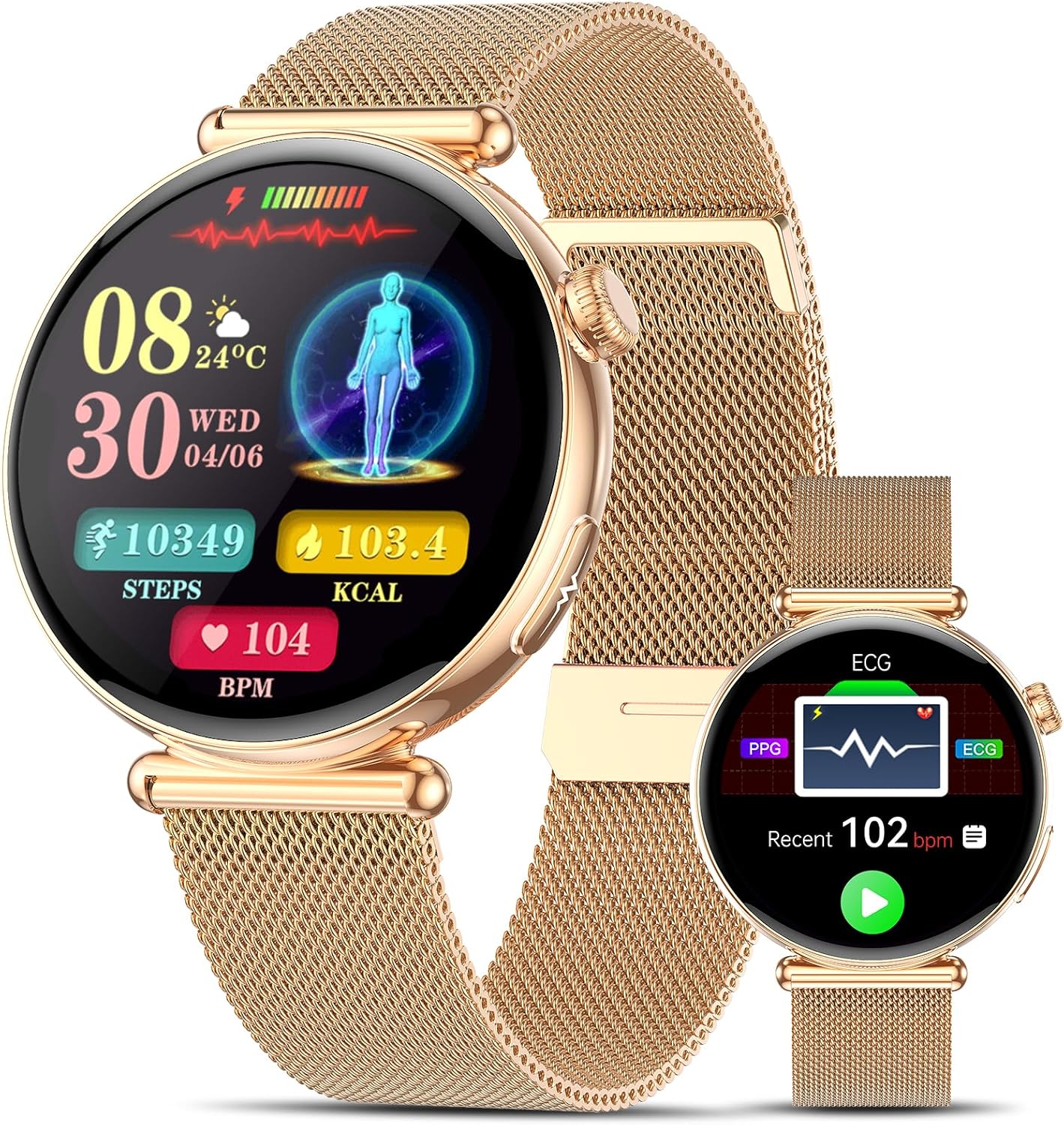 AI GPT Women's Smartwatch with ECG+ HRV/Lig/Lipids, 1.32 Inches AMOLED Healthy Watch with Phone/AI Dial Function, 24H Blood Pressure, Temperature, SpO2, BMI, Sleep, Small Elegant