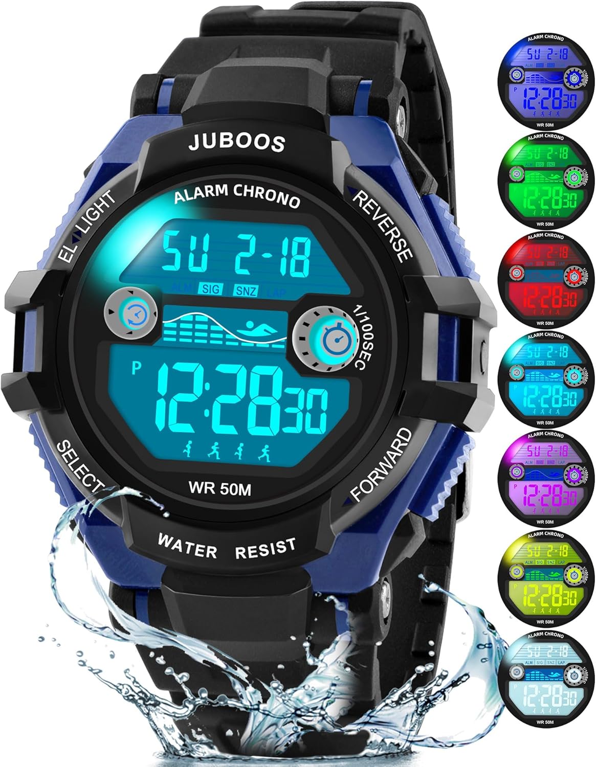 Juboos Girl's Watch, with Printed Strap and 7 Coloured Lights, Waterproof Digital Watch for Children with Cat Ears for Boy and Girl from 4 to 12 Years