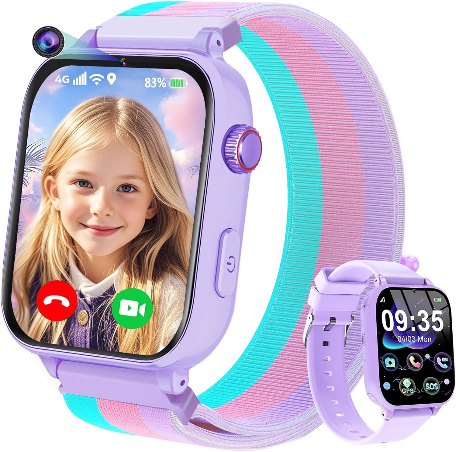 4G Children's Smart Watch, Kids Smart Watch with GPS, SOS, WIFI, Voice Chat, Video Calling, Classy Mode, Games Alarm Pedometer Boys Girls Watch Gift 4-12 Years, Purple