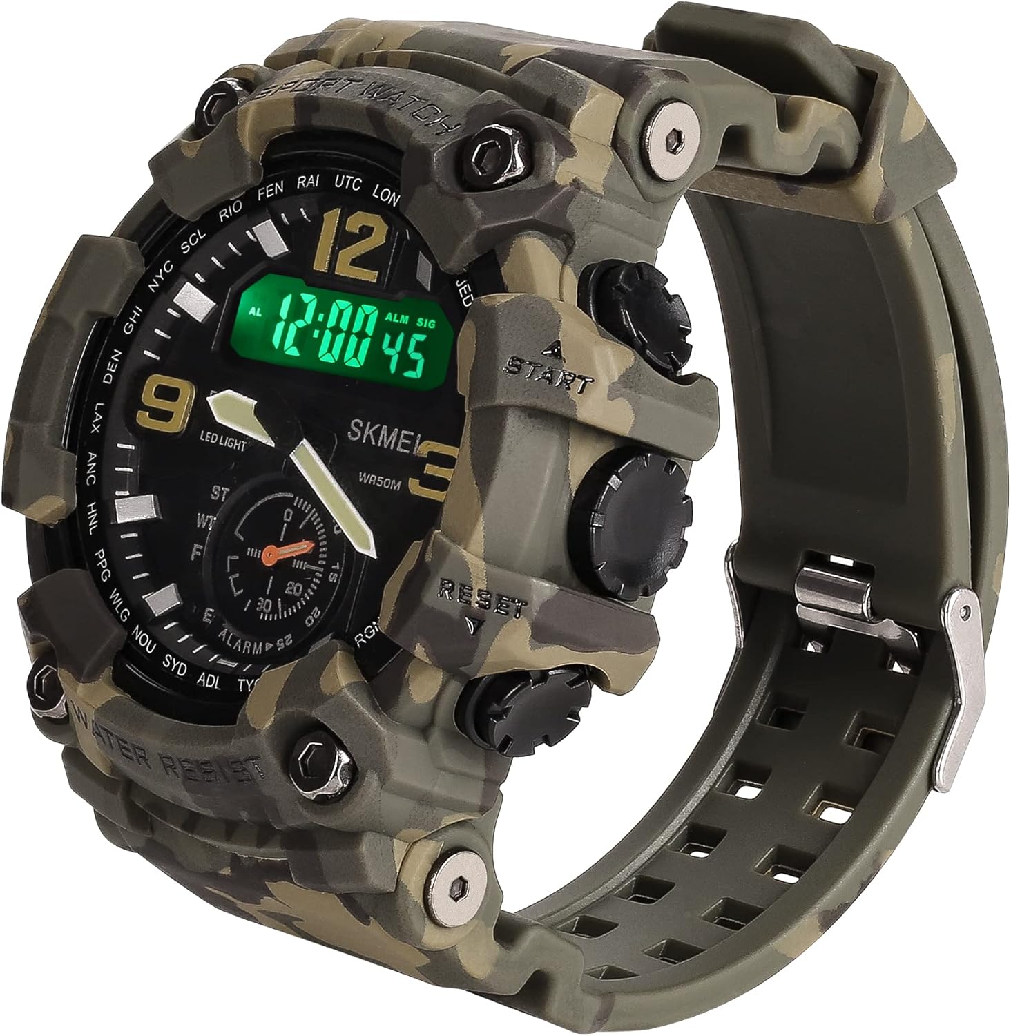 Military Watch Men's Sports Watch Military Watch Tactical Outdoor Sports Watches Digital 5 ATM Waterproof Watches, Green Camouflage