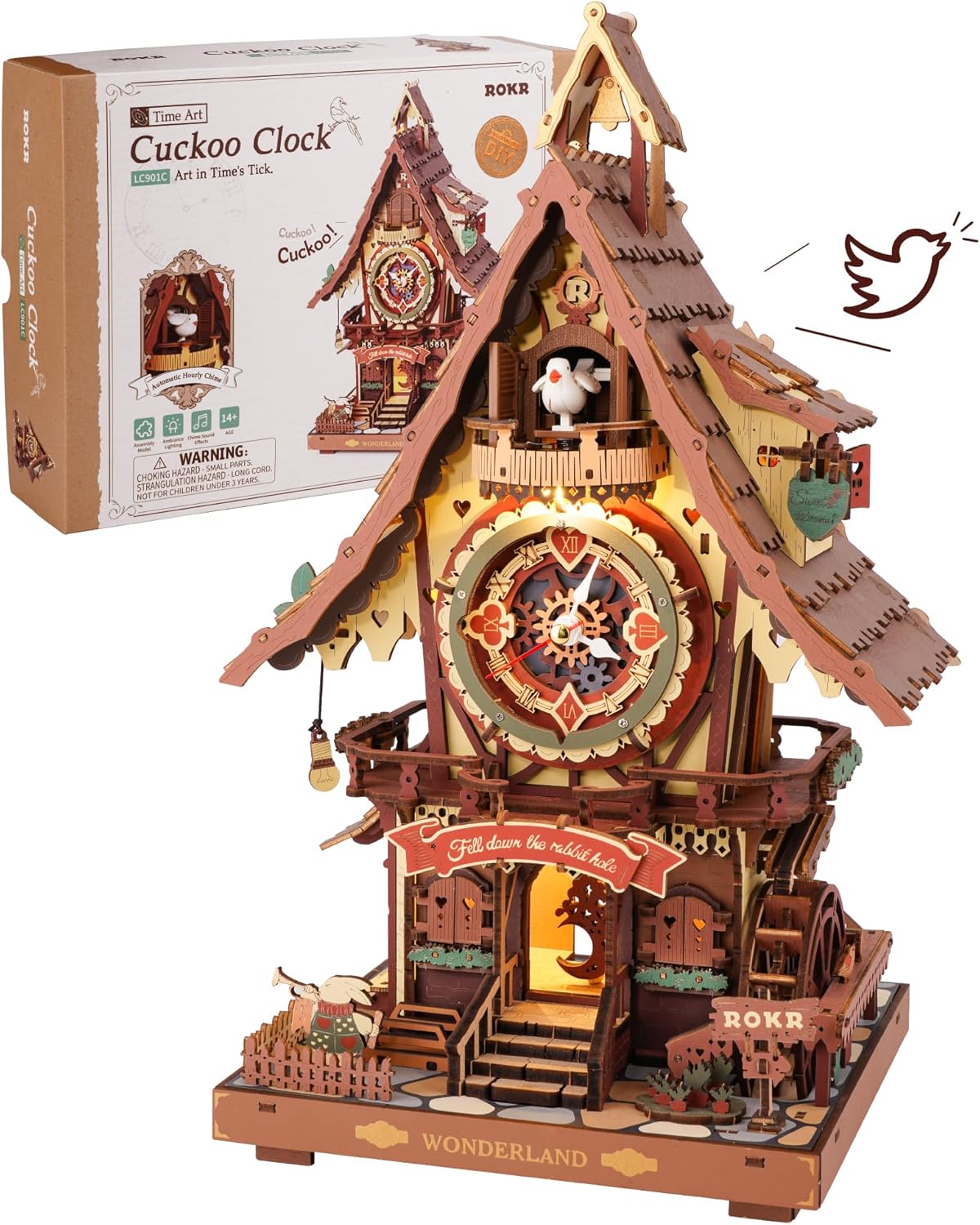 ROKR 3D Wooden Puzzle Cuckoo Cuckoo Clock, Adult Building Models, 3D Puzzle Model Kit Crafts Gifts and Decoration, Cuckoo Clock Multicoloured, LC901C