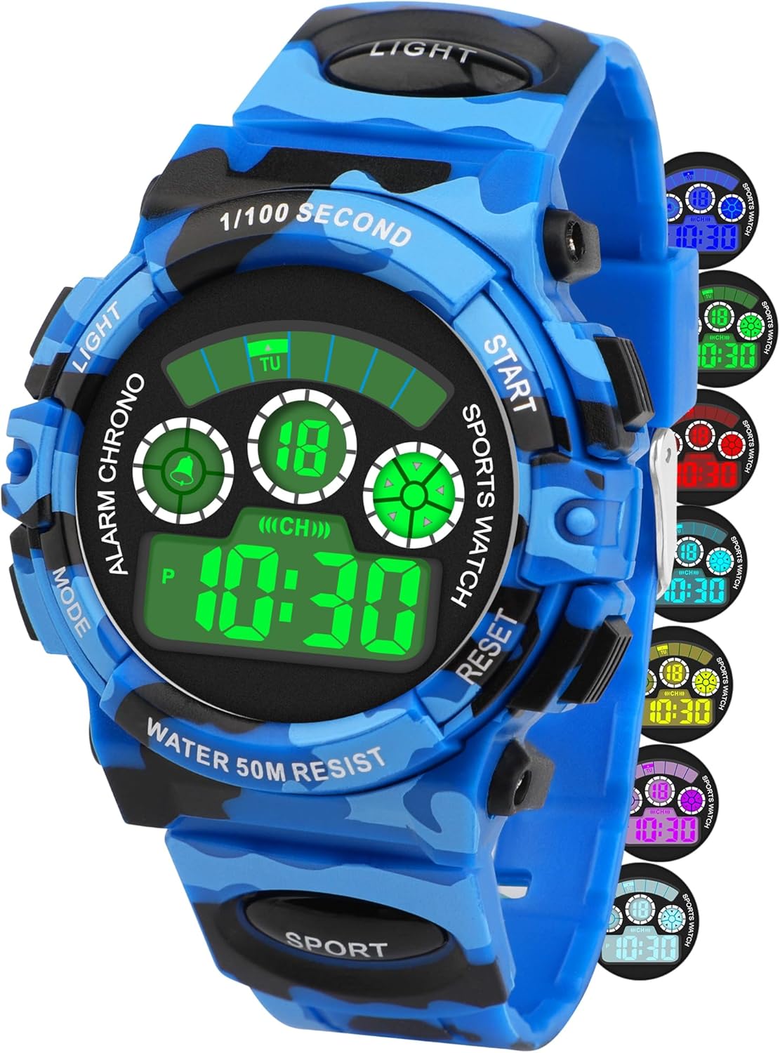 DTKID 7 Color LED Digital Baby Watch with Alarm Timer, Date Display, Waterproof Children's Outdoor Sports Watches for Boys Girls Teens