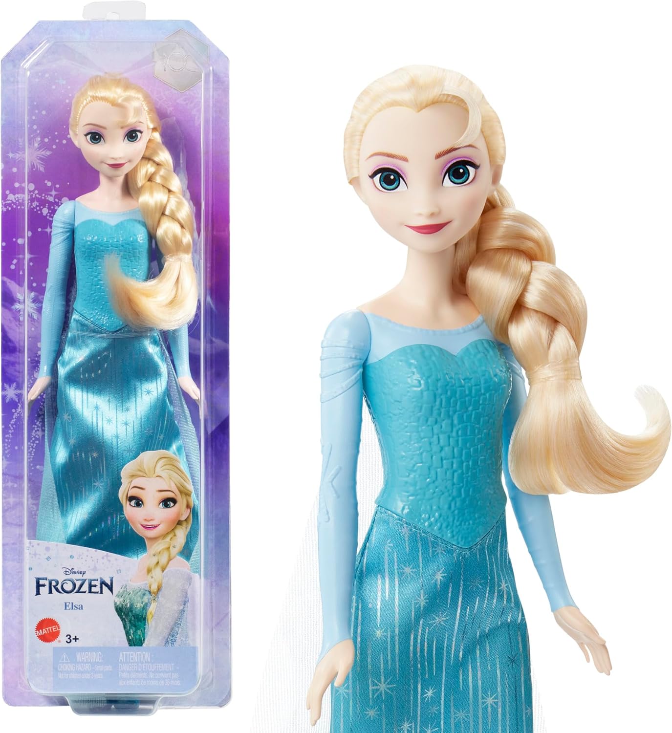 Mattel Disney Frozen Elsa Doll with Dress and Accessories Inspired by Disney Frozen 1 Movies for Children 3+ Years Old, HLW47