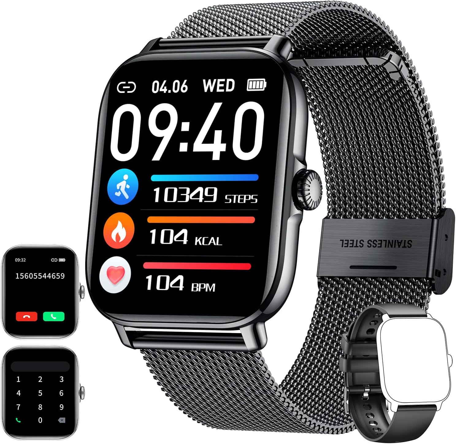 Smartwatch Watch for Women: 1.85 Inches Pedometer Screen with Answer Calls Heart Rate Monitor Wrist with SpO2 Waterproof Smart Watch Blood Pressure for Android iPhone