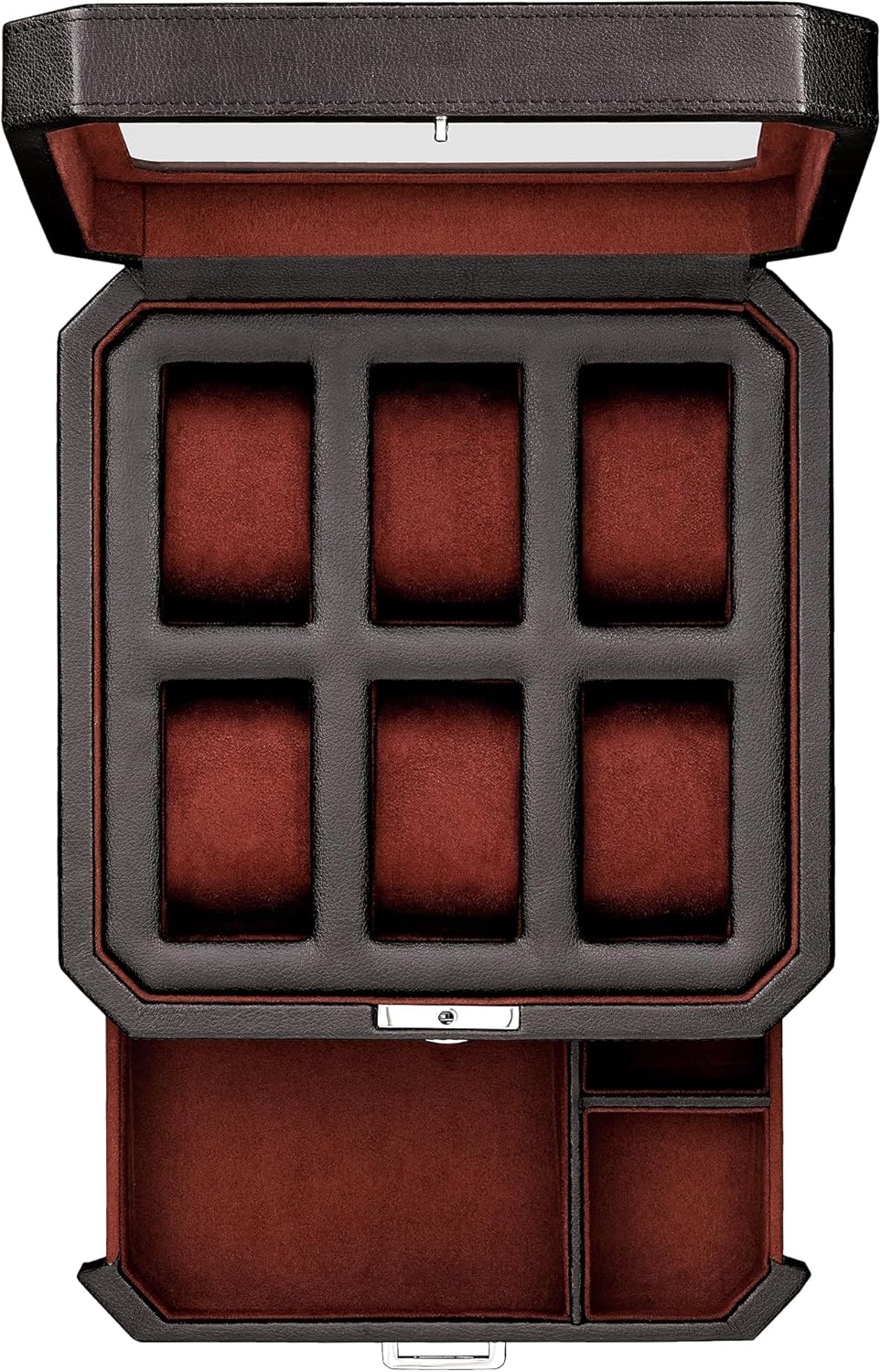 ROTHWELL 6 Compartment Leather Watch Box with Drawer, Luxury Watch Organizer, Ultra Soft Micro Suede Lining - Watch Box