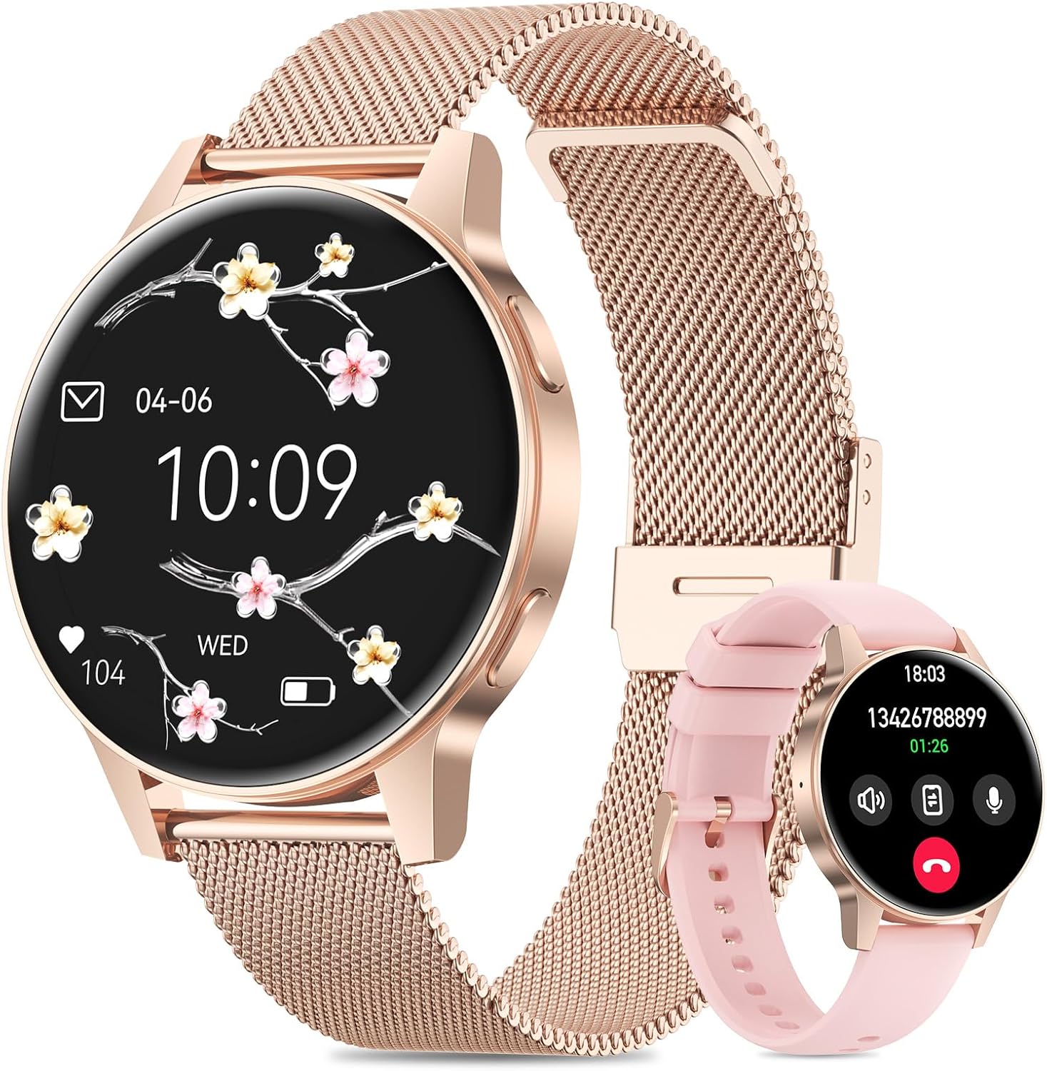 2025 Women's Smartwatch with SIRI/ET/HR, 1.27 Inches TFT Women's Watch with Calls Heart Rate Monitor Menstrual Cycle IP68 24H Sleep Calorie Fitness Tracker for Android & iOS (Rose Gold)