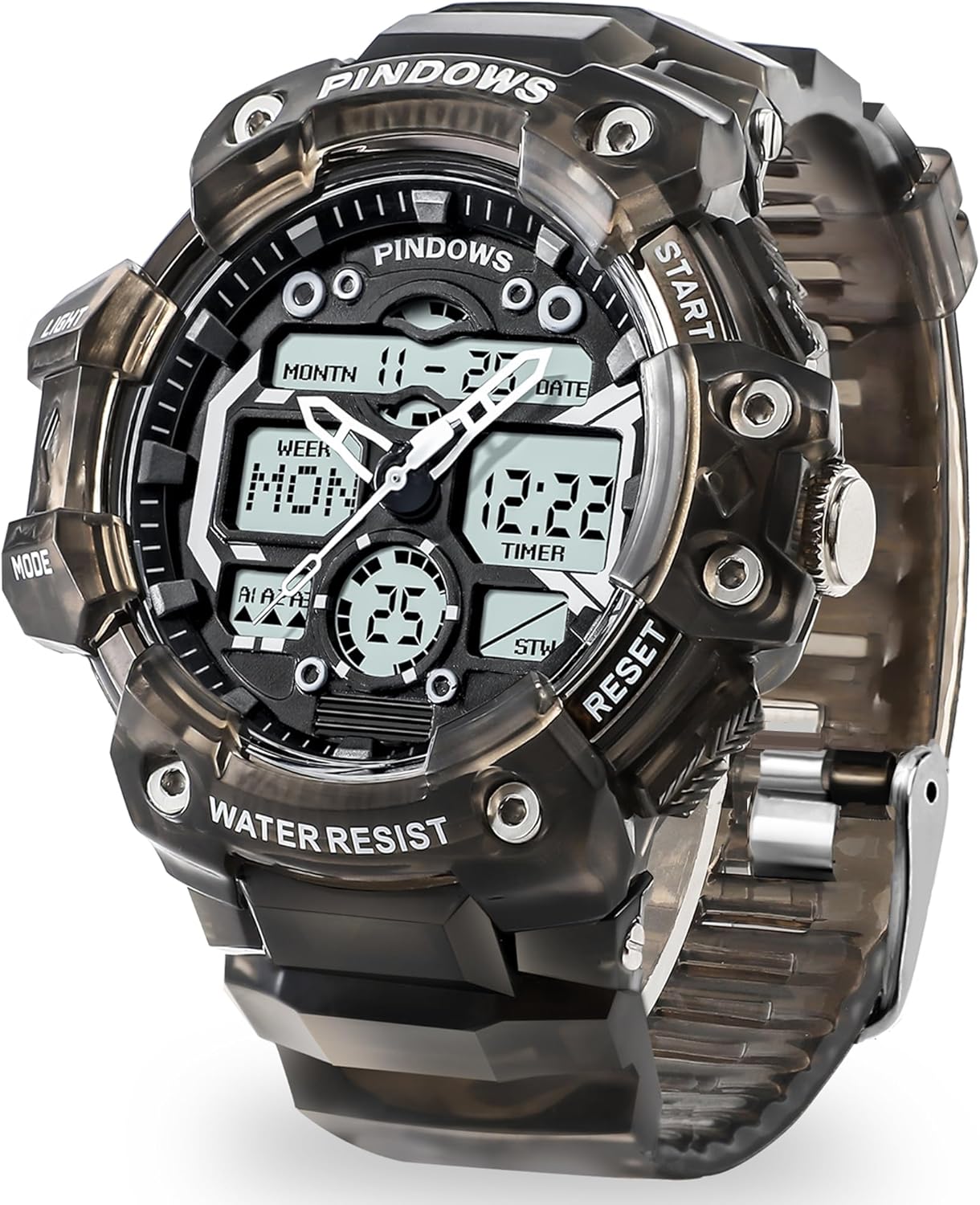 Men's Digital Sports Watch, 7 Colours LED Light, Large Analogue Digital Display, Waterproof Watch with 3 Alarms, Countdown, Stopwatch Military Wristwatches Multifunction