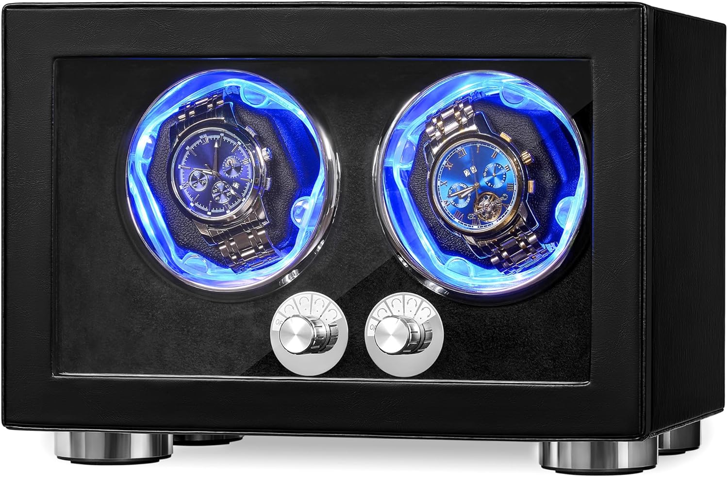 ANWBROAD Automatic Watch Winder - Dual Rotator LED Watch Winder with 4 Modes Super Quiet Mabuchi Motor Adapter UJWW004B