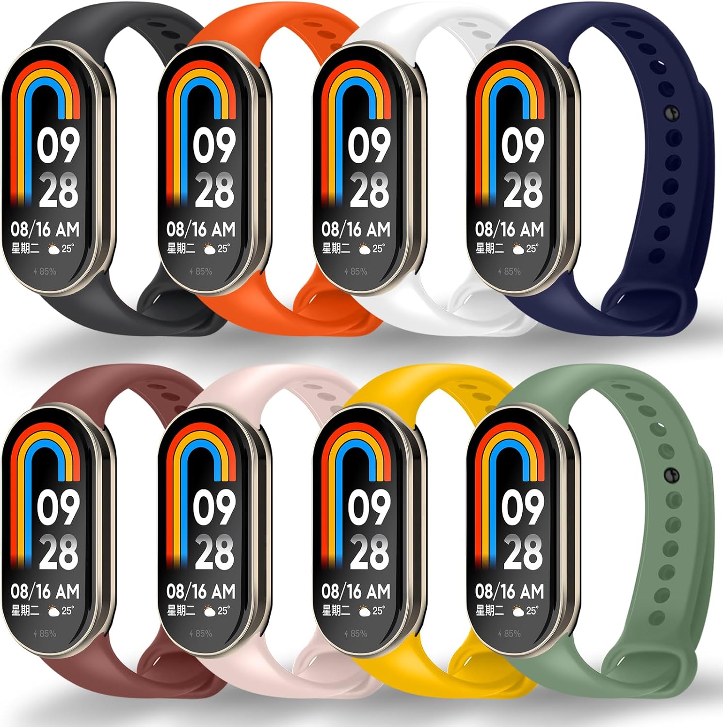 BANGTING 8 Pieces Compatible with Xiaomi Mi Band 10/9/8, Replacement Bands for Xiaomi Smart Band 10 Bracelet, Mi Band 9 TPU Bracelet