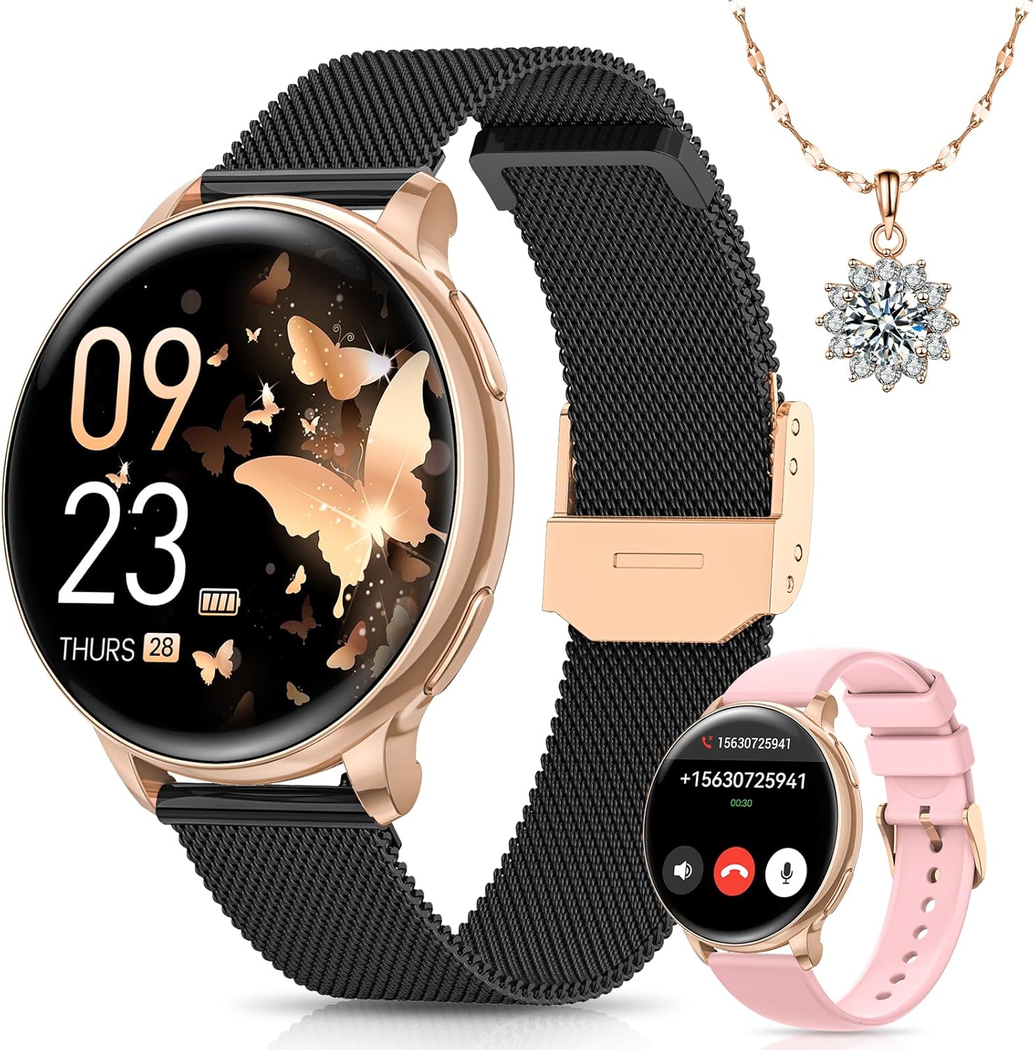 Sanorum Women's Smartwatch, 1.27 Inch Smartwatch with Bluetooth Calling, Female Physiology, 120+ Sport, 24H Heart Rate SpO2 Sleep, IP68 Waterproof, Smart Watch for Android iOS Black Gold