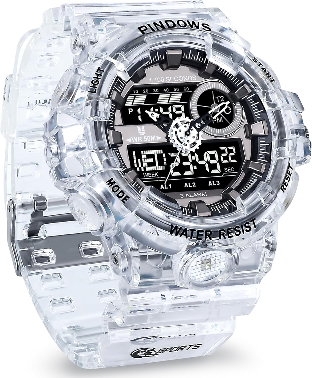 Gold Digital Waterproof Sports Watch – Multifunctional with Alarms, Countdown Count, Stopwatch, Digital-Analog, Light, Military Wrist Watch