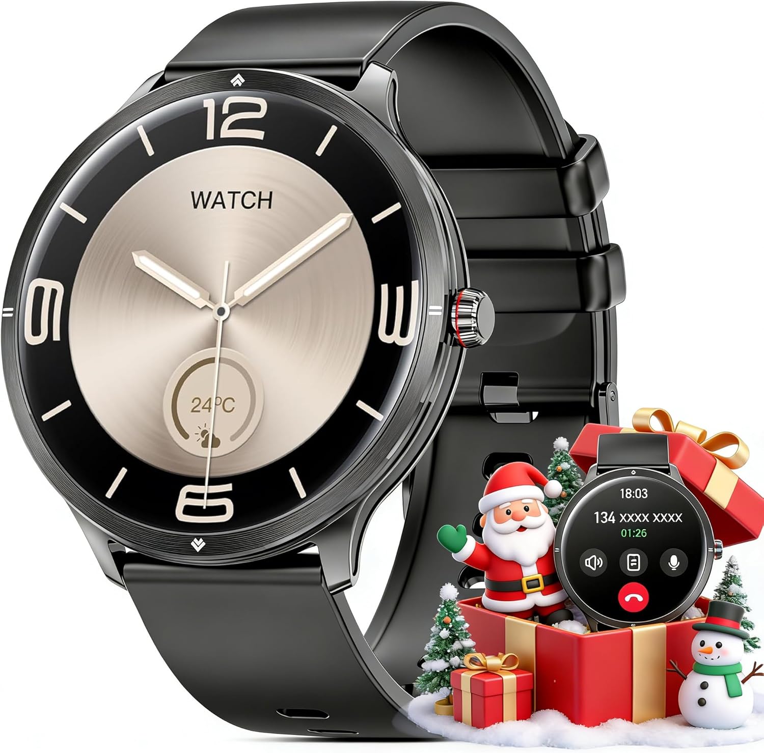 Men's Women's Smartwatch 1.75 Inches AMOLED Large Screen Watch with Bluetooth Calls, Dual Straps, 100+ Sports Modes Fitness Tracker with Sleep/Heart Rate Monitor for Android iOS (Black)