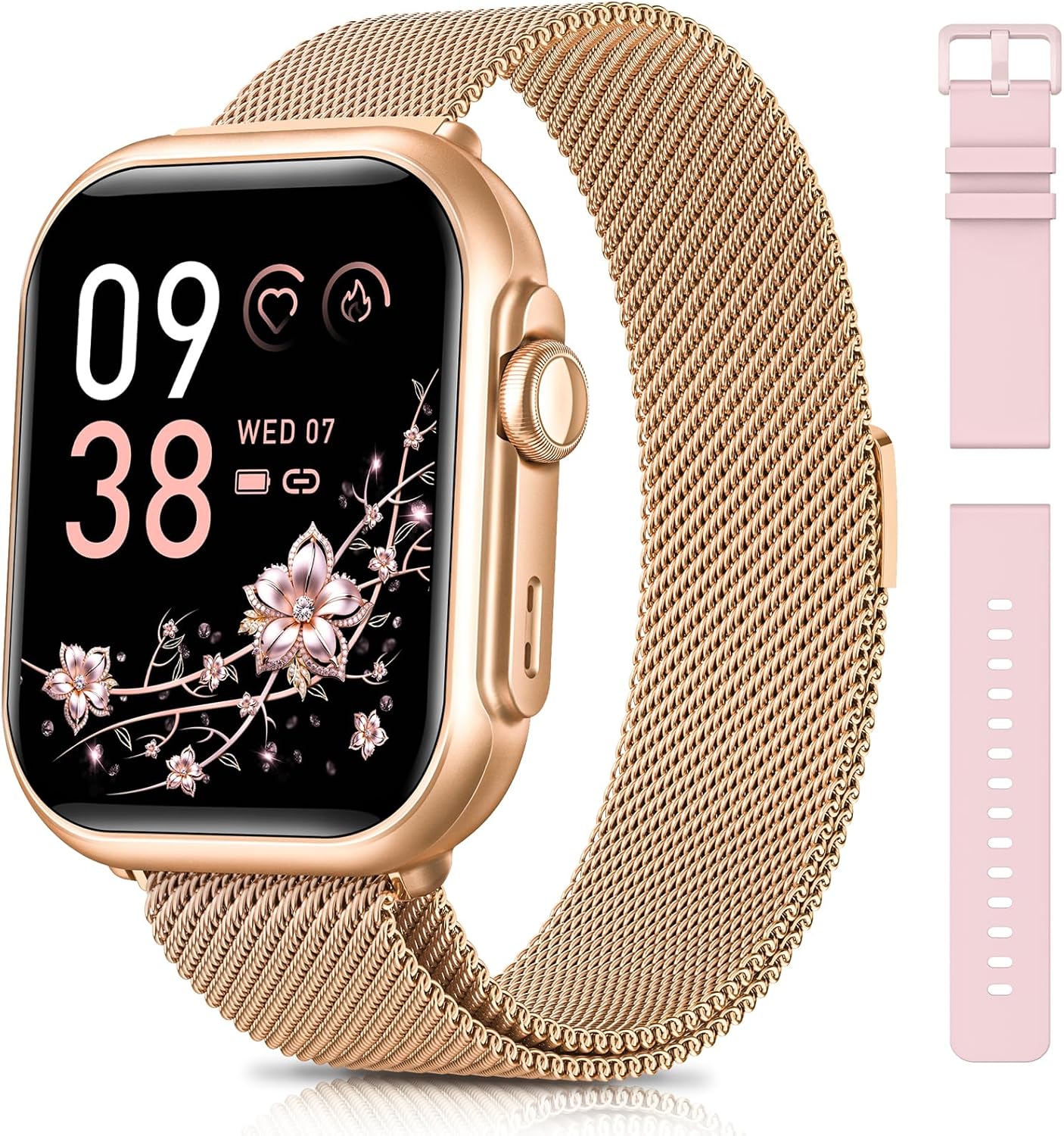 Sanorum Women's Smartwatch with 1000 mAh Battery, Standby 100 Days, 5 ATM Fitness Watch with Female Physiology/Sleep/Heart Rate/Calories/Pedometer, 120+ Sport Smart Watch Android iOS Rose Gold