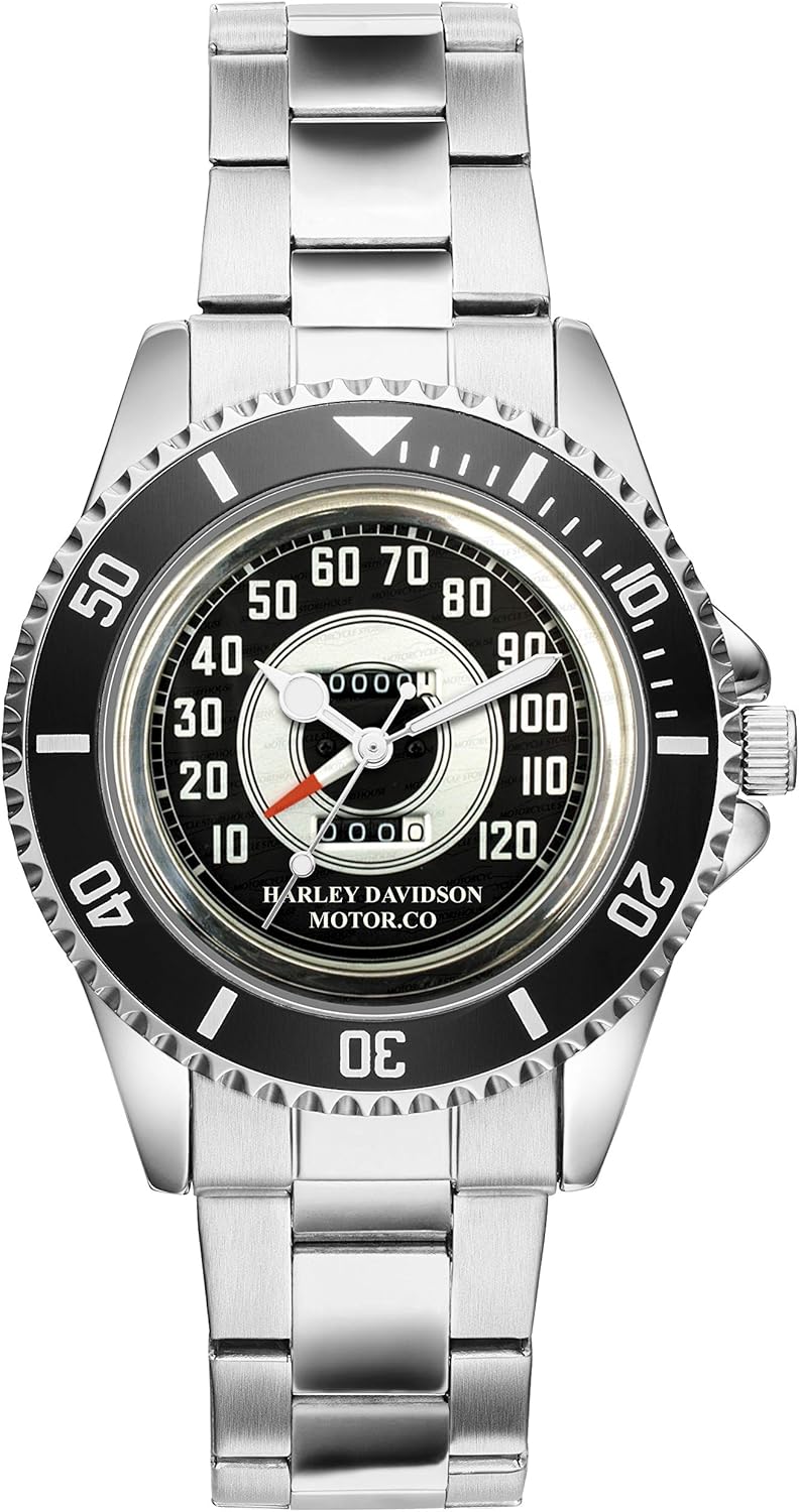 KIESENBERG Men's Watch Gift for Harley Davidson Speedometer Fan Cockpit Quartz Analog Wrist Watch 10018, silver, bracelet