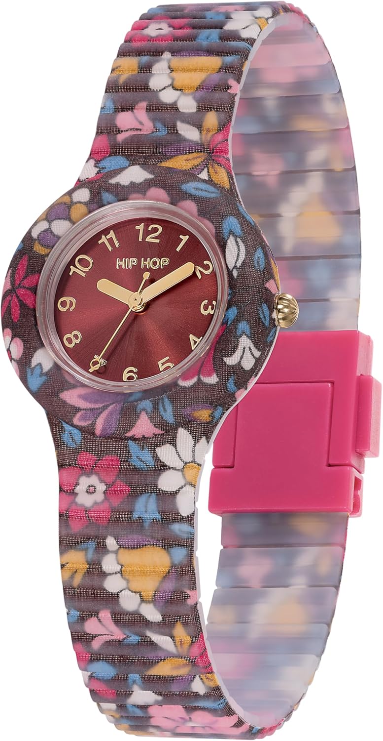 HIP HOP, Collezione Flora, Orologio Donna con Movimento al Quarzo, Cinturino in Silicone Ipoallergenico e Tessuto Liberty London, Cassa 32 mm, Resistente all’Acqua