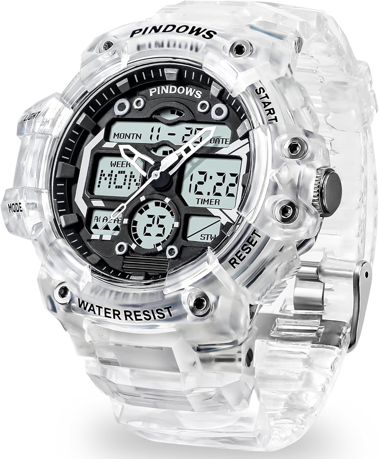 Men's Digital Sports Watch, 7 Colours LED Light, Large Analogue Digital Display, Waterproof Watch with 3 Alarms, Countdown, Stopwatch Military Wristwatches Multifunction