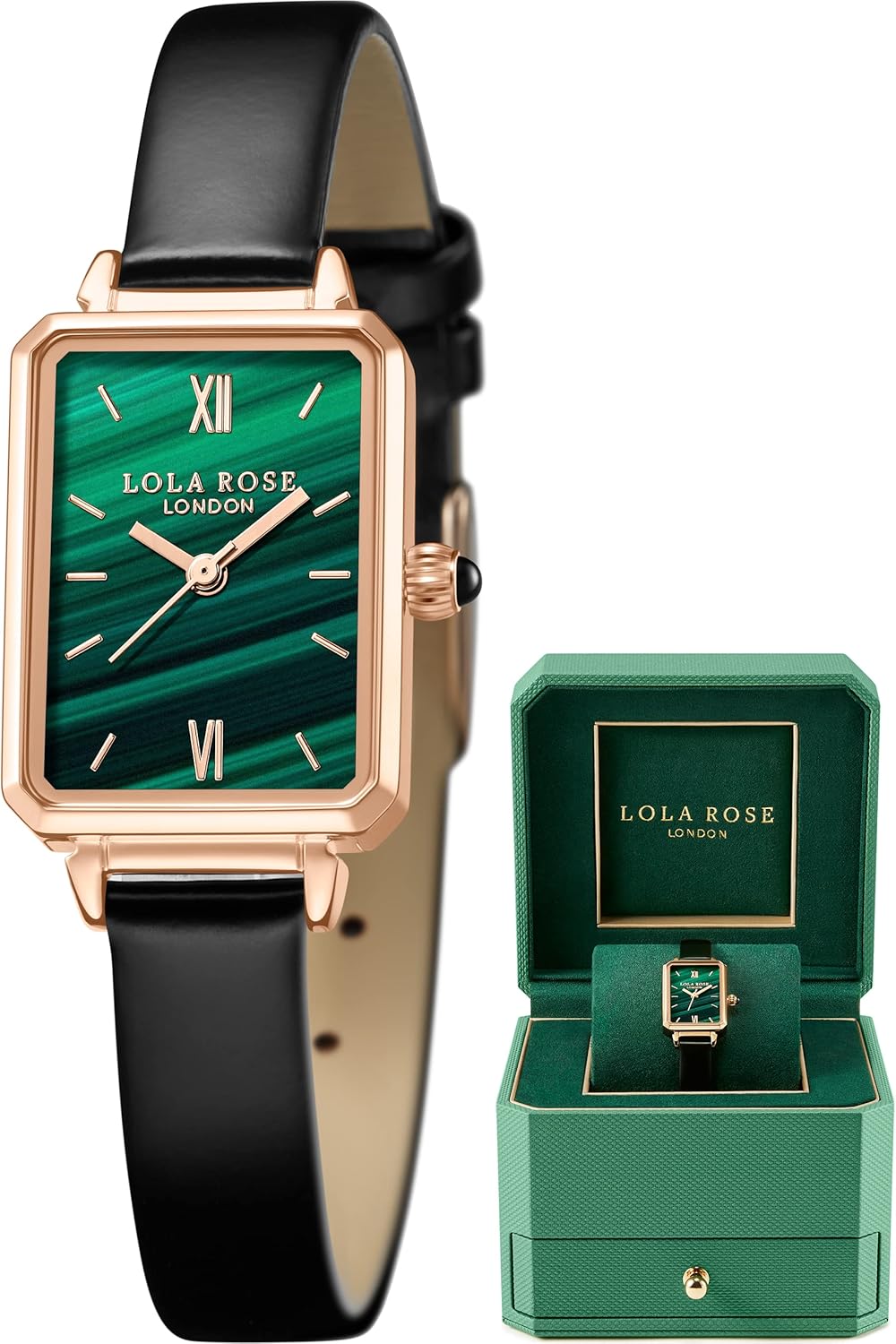 Lola Rose Women's Malachite Textured Watch with Rose Gold Milanese Steel Strap
