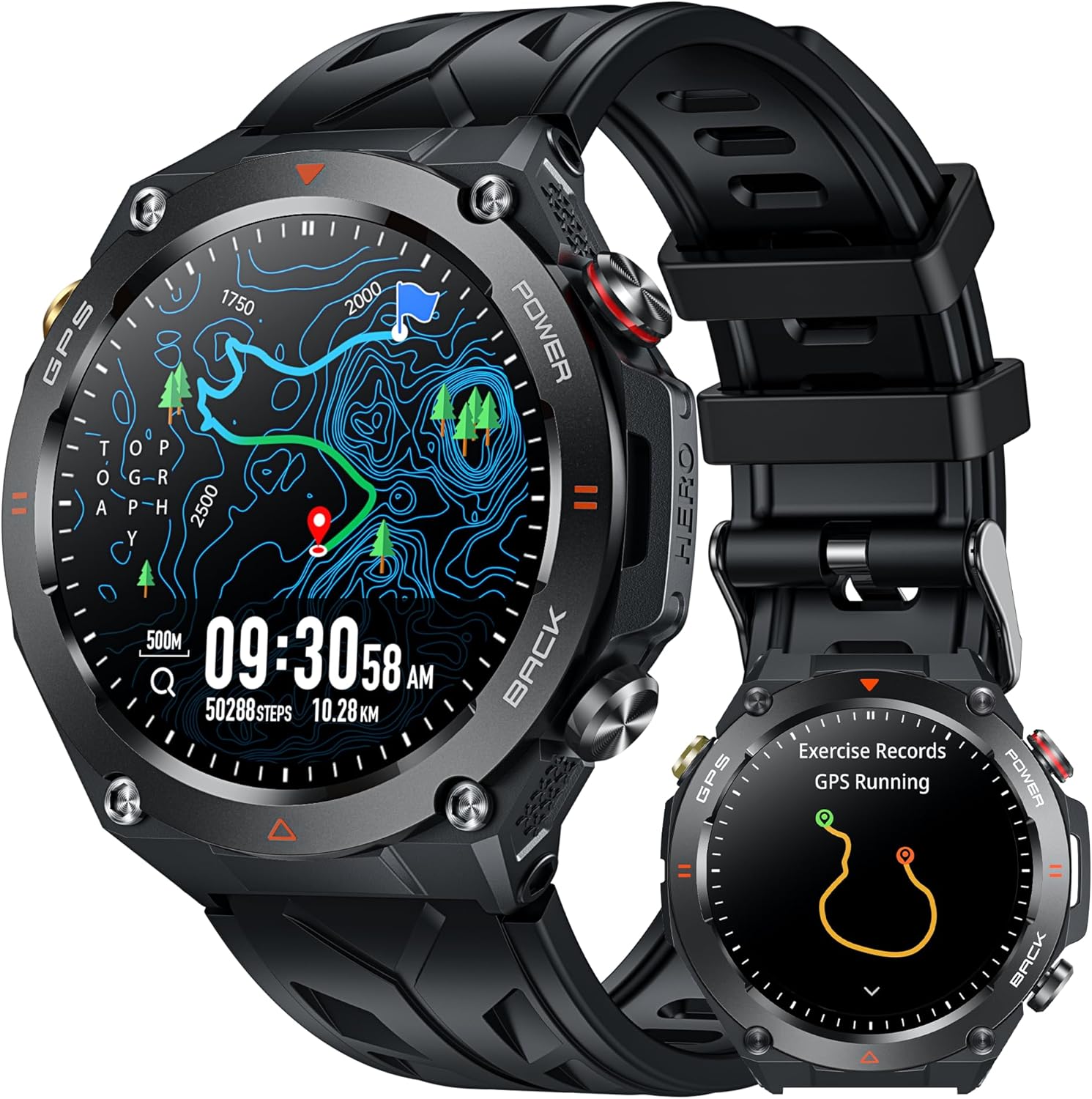 Men's Smartwatch GPS Sport: 1.45 Inches Round Smart Watch with Bluetooth Calls Fitness Waterproof Smart Watch with AI Voice Sleep Monitoring 650 mAH Battery Compatible iOS Android