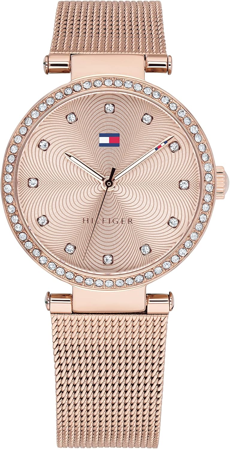 Tommy Hilfiger Women's Analogue Quartz Watch with Metal Mesh Strap in Rose Gold Stainless Steel