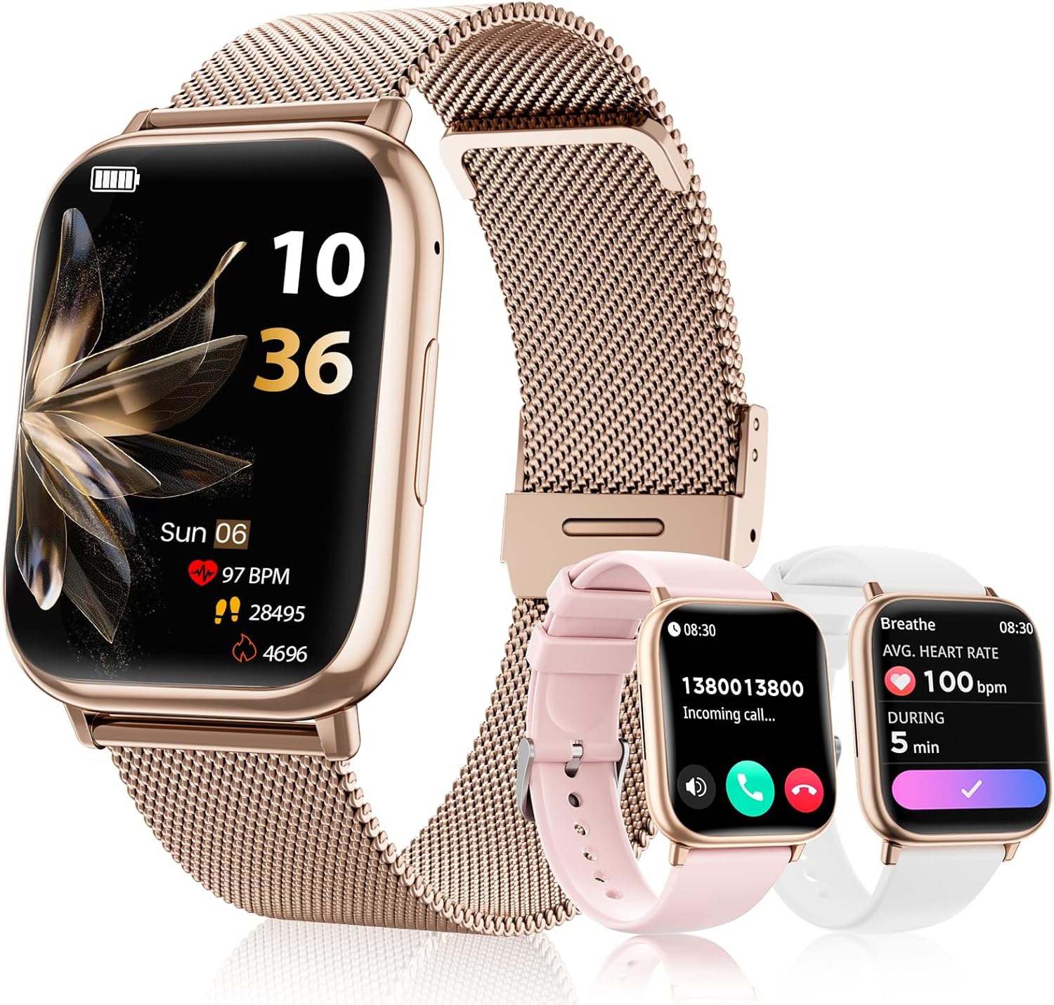 Women's Smartwatch, 1.83 Inch Fitness Watch with Call/Answer with SpO2, 24H Heart Rate Monitor, Sleep, Menstrual Cycle, Pedometer, 100+ Sport Modes, for iOS Android (Rose Gold)