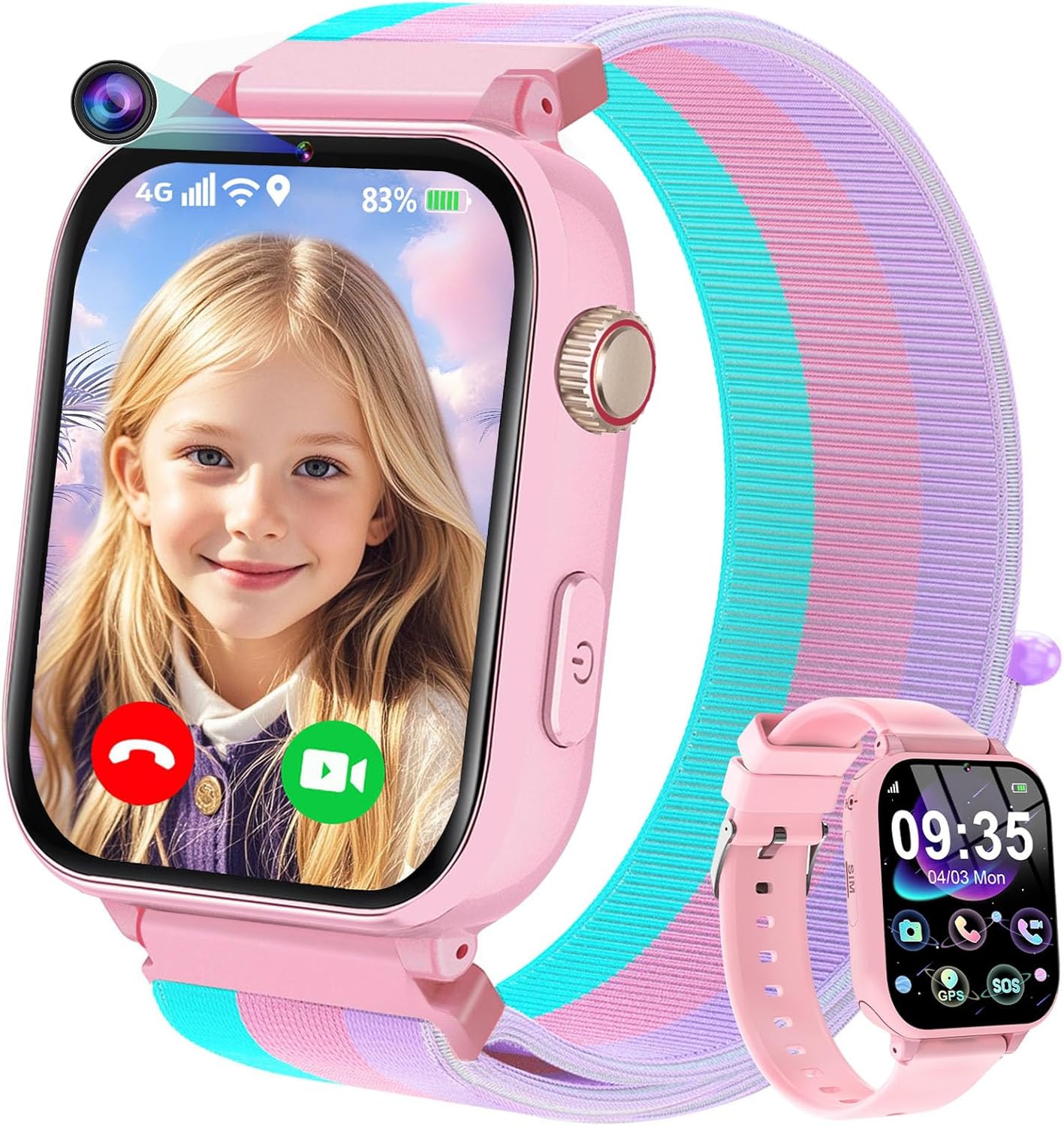4G Children's Smart Watch, Kids Smart Watch with GPS, SOS, WIFI, Voice Chat, Video Calling, Classy Mode, Games Alarm Pedometer Boys Girls Watch Gift 4-12 Years, Pink