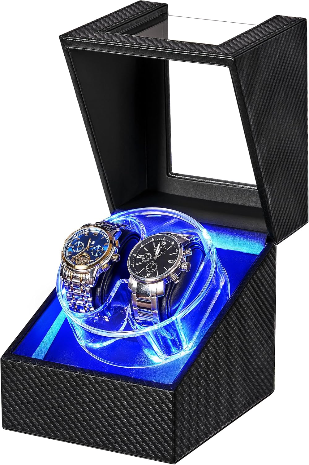ANWBROAD Automatic Watch Winder, New Generation LED Crystal Design Watch Winder, Super Quiet Motor Watch Case with Type C Adapter JWW007C