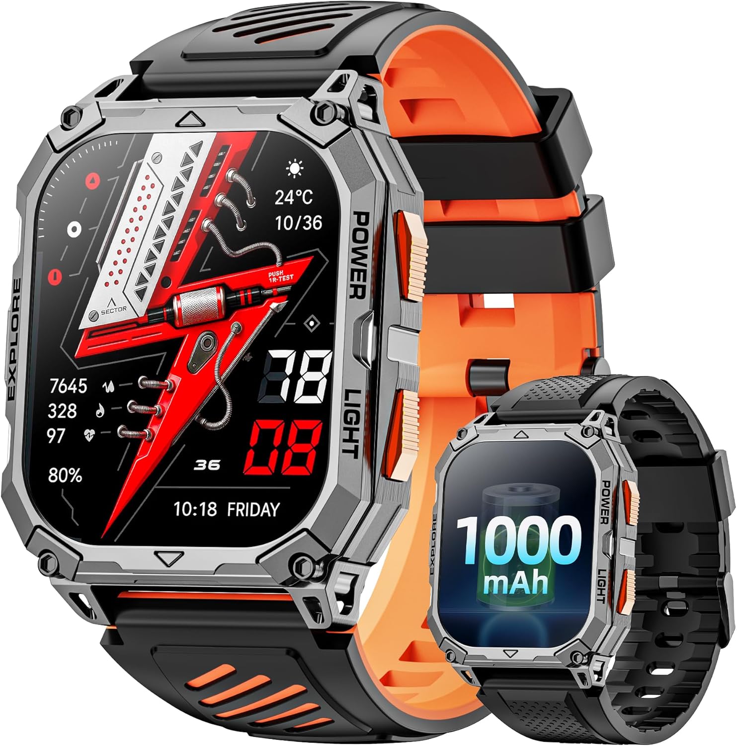 Men's Smartwatch with Torch/1000 mAh Battery/2 Straps, 2.01 Inch HD Military Smartwatch with Bluetooth Calls/Message Notifications/Heart Rate/Sleep/110+ Sports, Android iOS Smart Watch