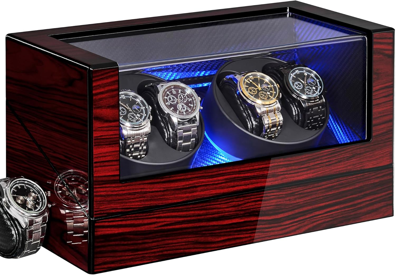 ANWBROAD Watch Winder Automatic Watch Winder with LED Light, Automatic Watch Rotation, 4 Rotators for Watches and Super Silent Motor, JWW011Y