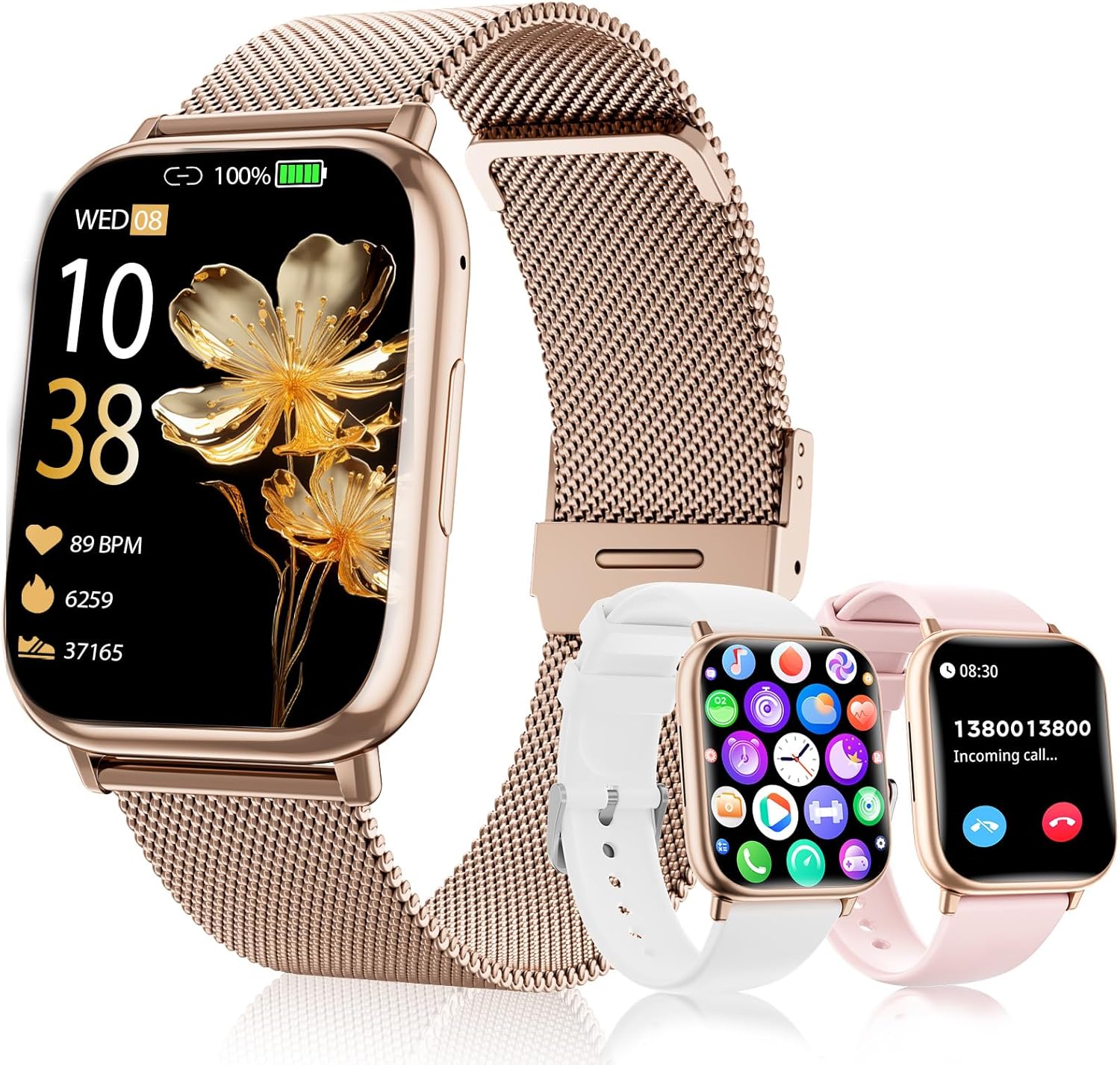 Women's Smartwatch 1.83 Inch TFT Watch with Bluetooth Calls Fitness Tracker 120+ Sports Modes 24H Frequency Female Physiology SpO2 IP68 Sleep for iOS Android (Rose Gold)