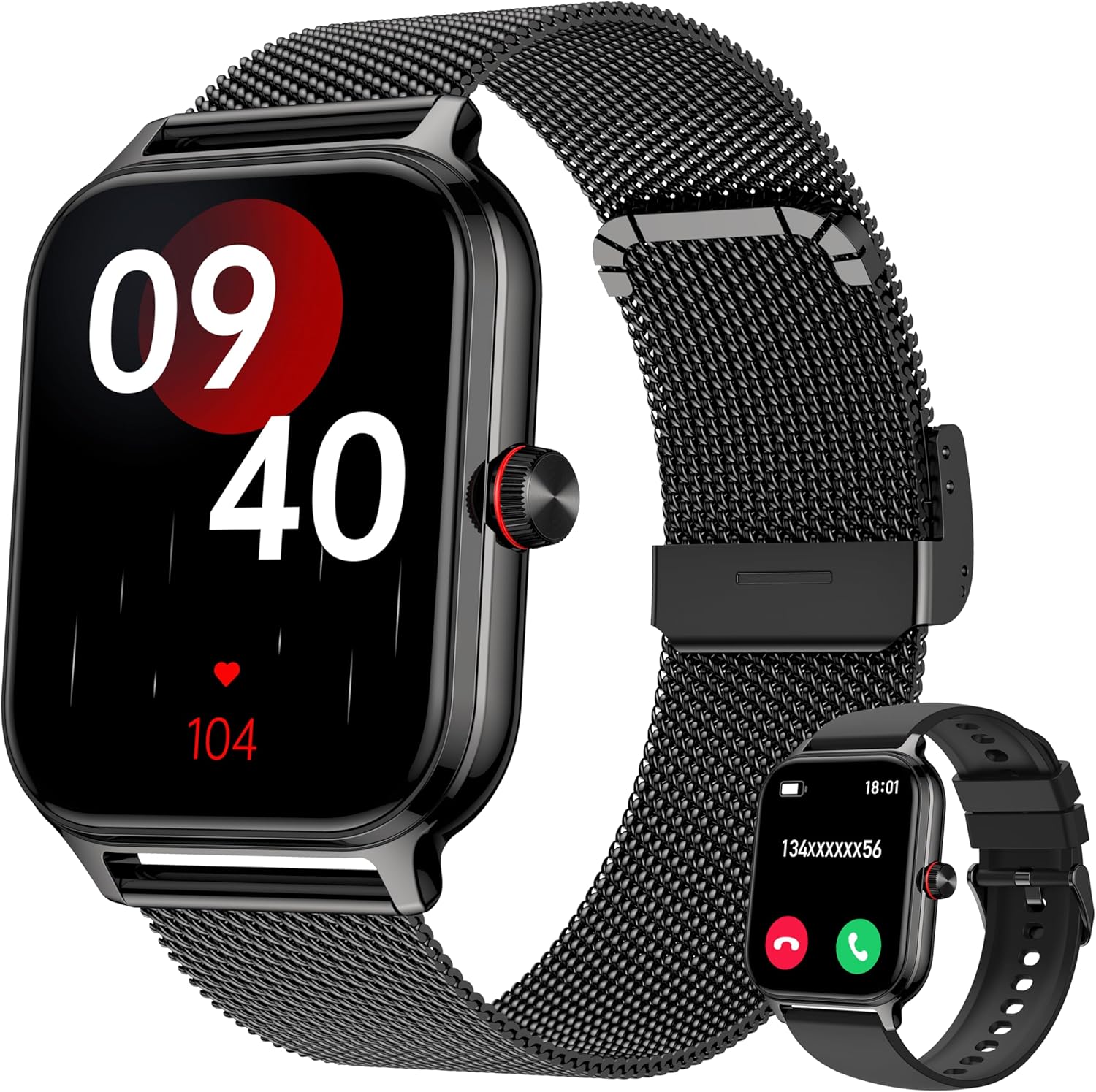 Smartwatch for Men and Women Calls Blood Pressure Heart Rate Sleep 1.96 Inch AI Watch 100+ Sports Modes, IP67 Waterproof Pedometer Alarm Calculator iOS Android