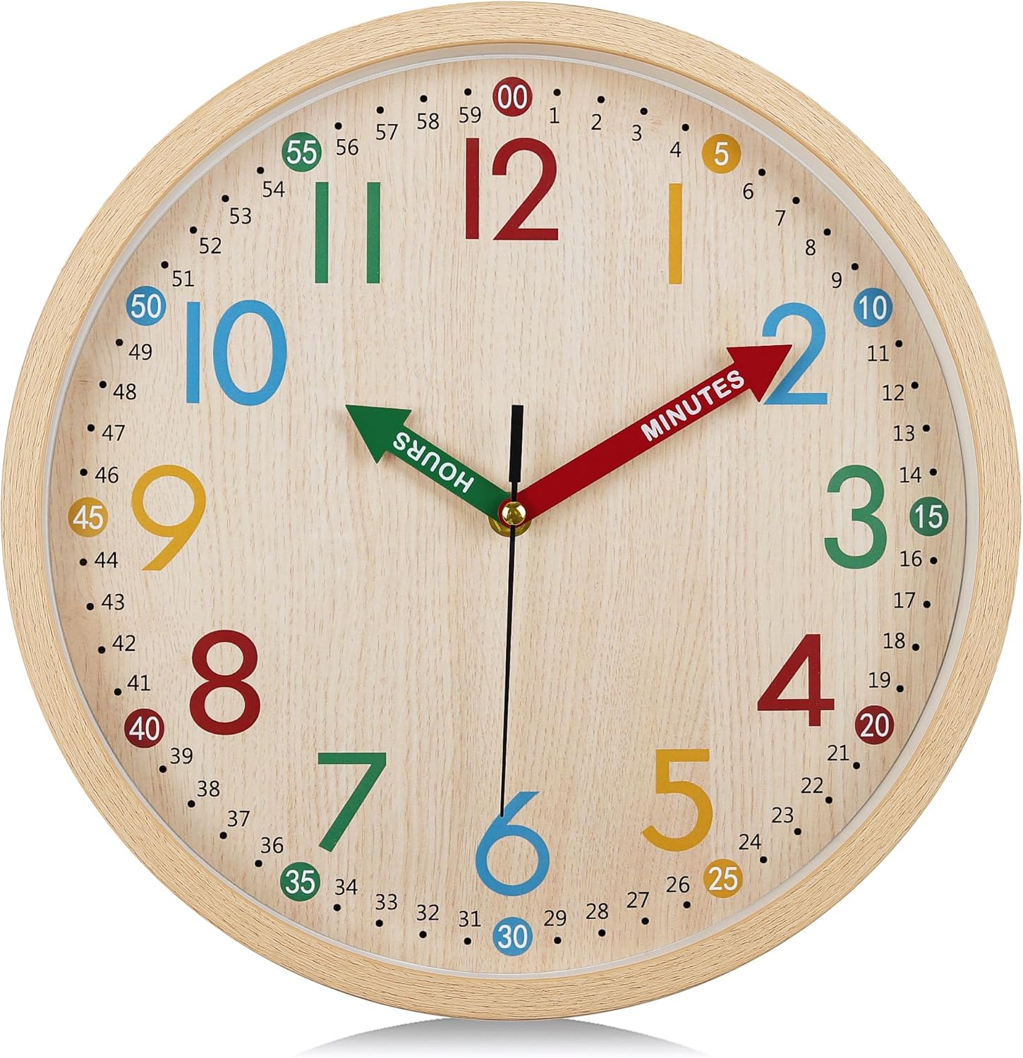 Lafocuse 30 cm Children's Wall Clock, Learning the Time, Silent Educational Clock, Easy to Read, Creative Modern Design for Children's Bedroom, Living Room, School