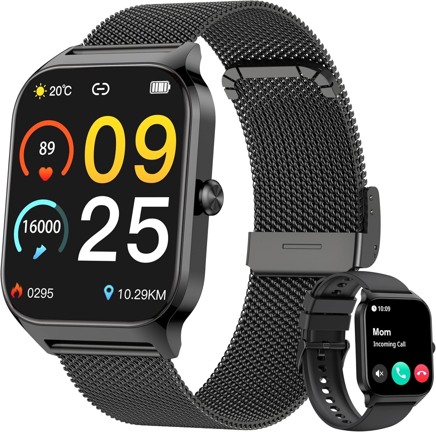 KALINCO Smartwatch Men Women 1.85 Inch IA Blood Pressure Watch, Bluetooth Calling, SpO2, Heart Rate, Stress, Sleep, World Watch, 100+ Sports Watch, Android iOS Gift