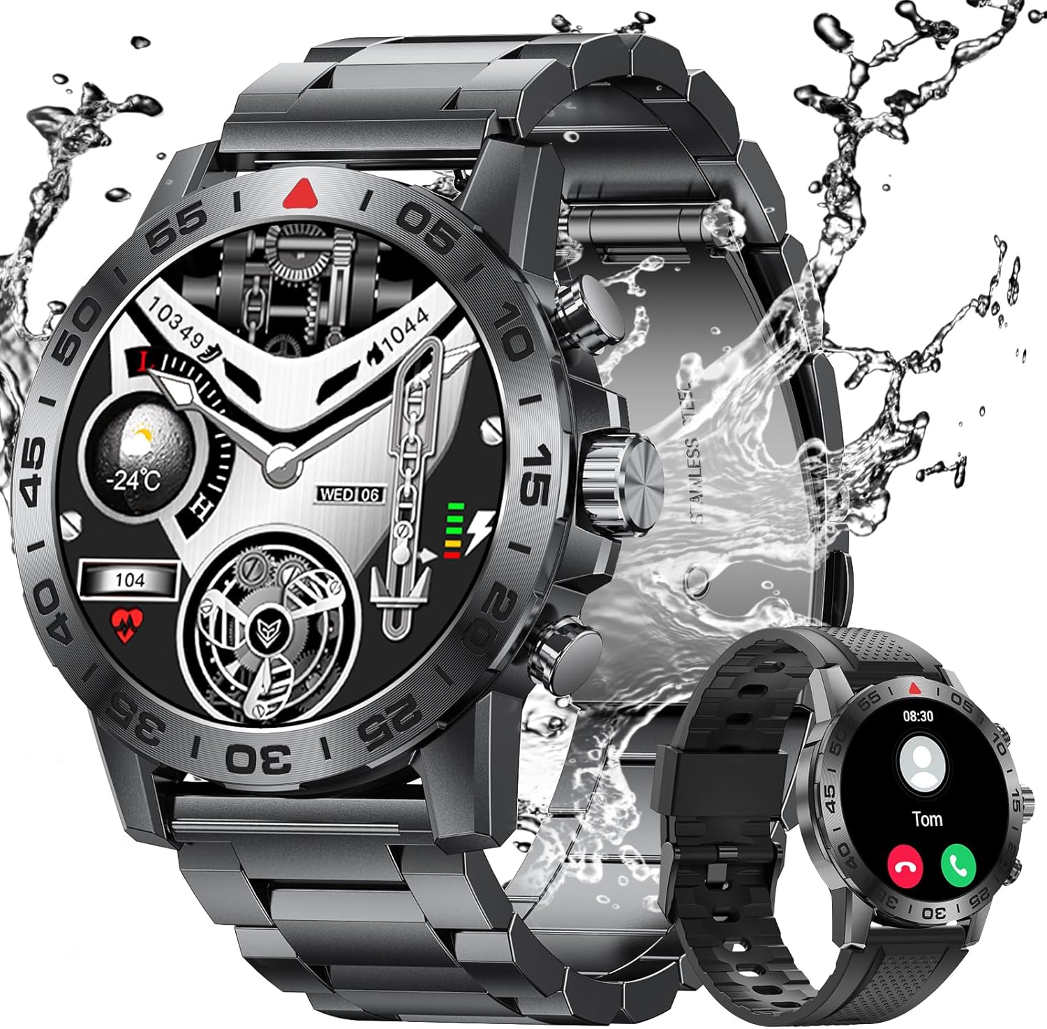 Men's Smartwatch, 1.39 Inches Military Watch with Calls/Answers, 110+ Sports Activity Tracker, Heart/SpO2/Sleep Monitor, IP68 Waterproof Fitness Watch for iOS Android, Black