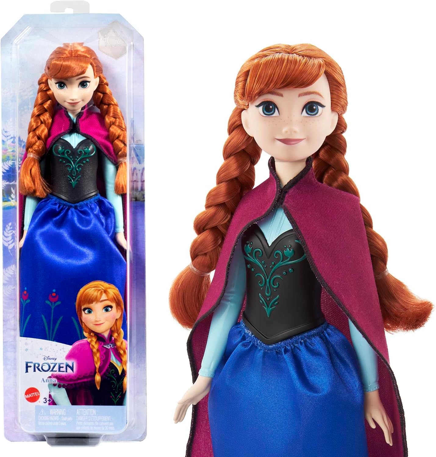 Mattel Disney Frozen Anna Doll with Dress and Accessories Inspired by the Dsney Frozen 1 Movies for Kids 3+ Years HLW49