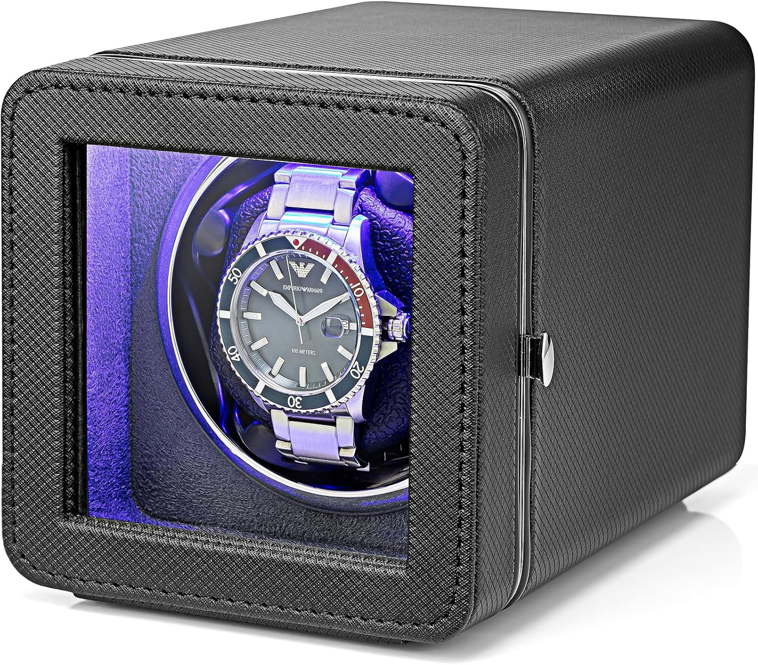 Vlando Caricatore automatico per orologi, in pelle, motori silenziosi giapponesi, illuminazione a LED, adattatore AC, scatola di lusso