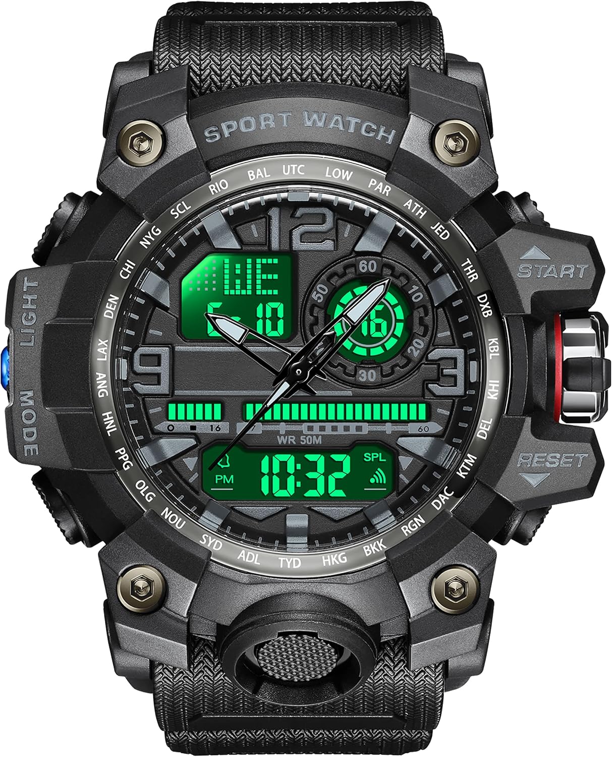 50M Waterproof Multifunction Digital Watches for Men Shock Resistant Military Sports Watch Backlight Wrist Watches Black, Sporty
