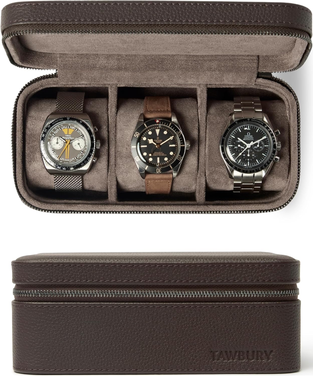 TAWBURY Men's Travel Leather Watch Box with 3 Watches