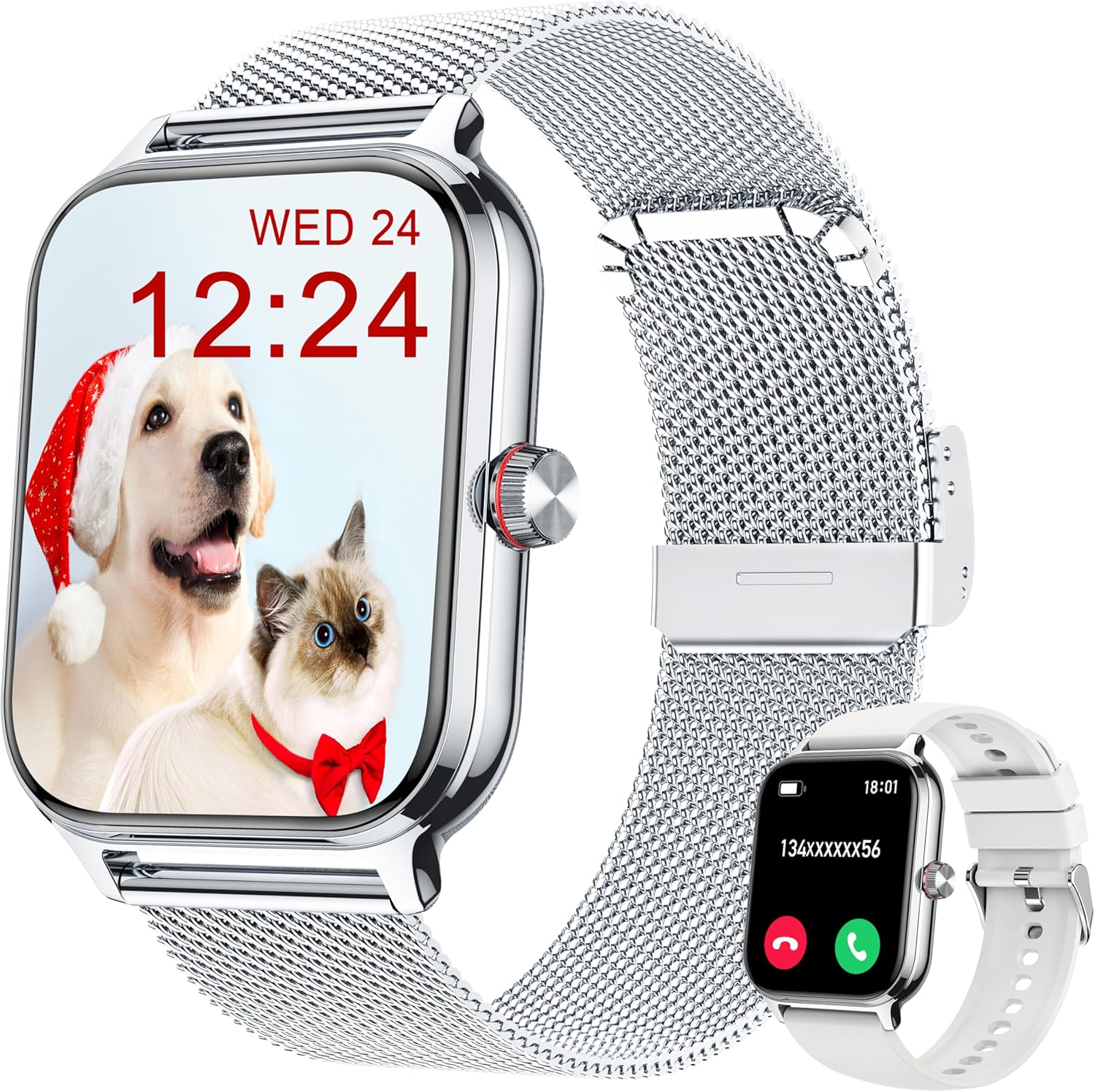 Smartwatch for Men and Women Calls Blood Pressure Heart Rate Sleep 1.96 Inch AI Watch 100+ Sports Modes, IP67 Waterproof Pedometer Alarm Calculator iOS Android