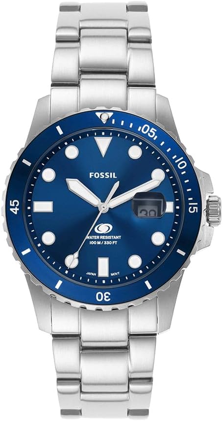 Fossil Blue Men's Quartz Watch with Stainless Steel Bracelet or Leather Strap