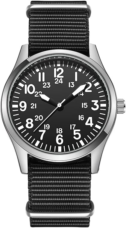 Men's Air Force Field Watch Fabric Strap 24 Hour Display Japan Quartz Movement Dial 42 mm