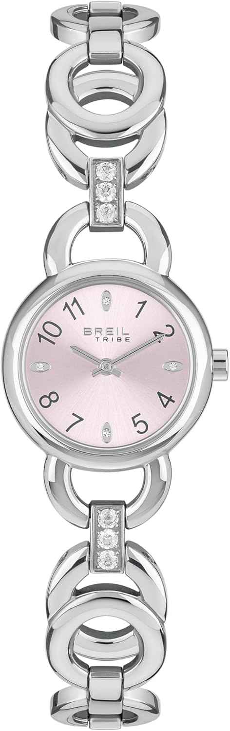 Breil, Collezione Alya, Orologio Donna in Acciaio, Bracciale a Maglie Tonde Intrecciate, Quadrante Rotondo Minimal, Impreziosito da Cristalli, Cassa 26mm, Chiusura a Gioiello