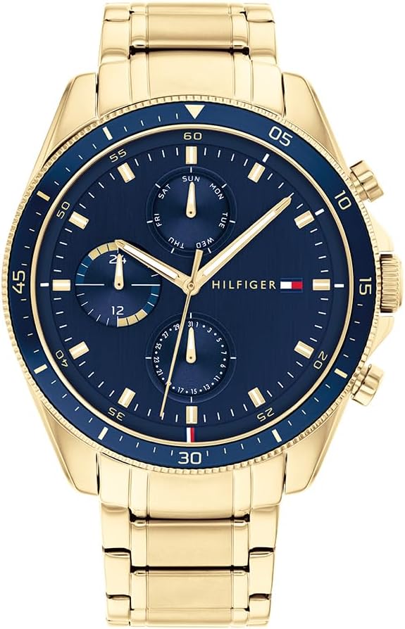 Tommy Hilfiger Orologio analogico multifunzione al quarzo da uomo con cinturino in acciaio inossidabile e in pelle