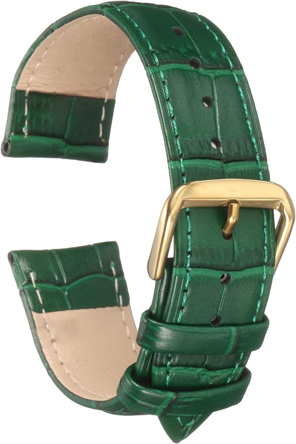 QUARKZMAN Leather Watch Strap 20 mm Embossed Model Cow Leather Replacement Watch Strap with Spring for Men and Women, Green Gold