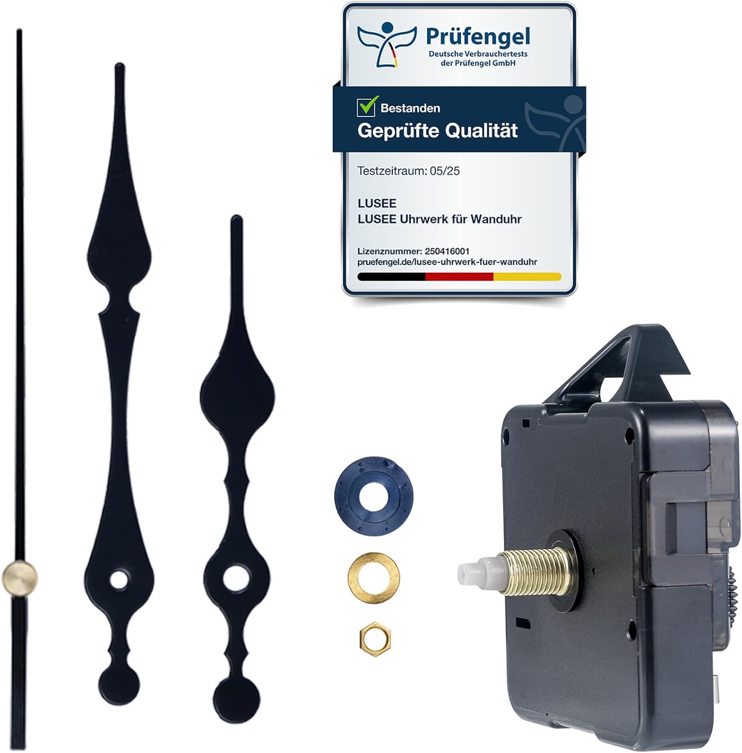 LUSEE Silent Wall Clock Movement Mechanism with 1 Set of Short Clock Hands for Replacement Clock Parts (Axis Length: 16 mm / 0.62 Inches)