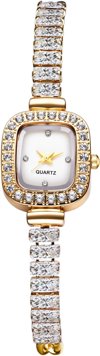 JewelryWe Women's Rigid Analog Watch: Small Wrist Watch with Cubic Zirconia Square Dial Lightweight Gift Ideas for Her