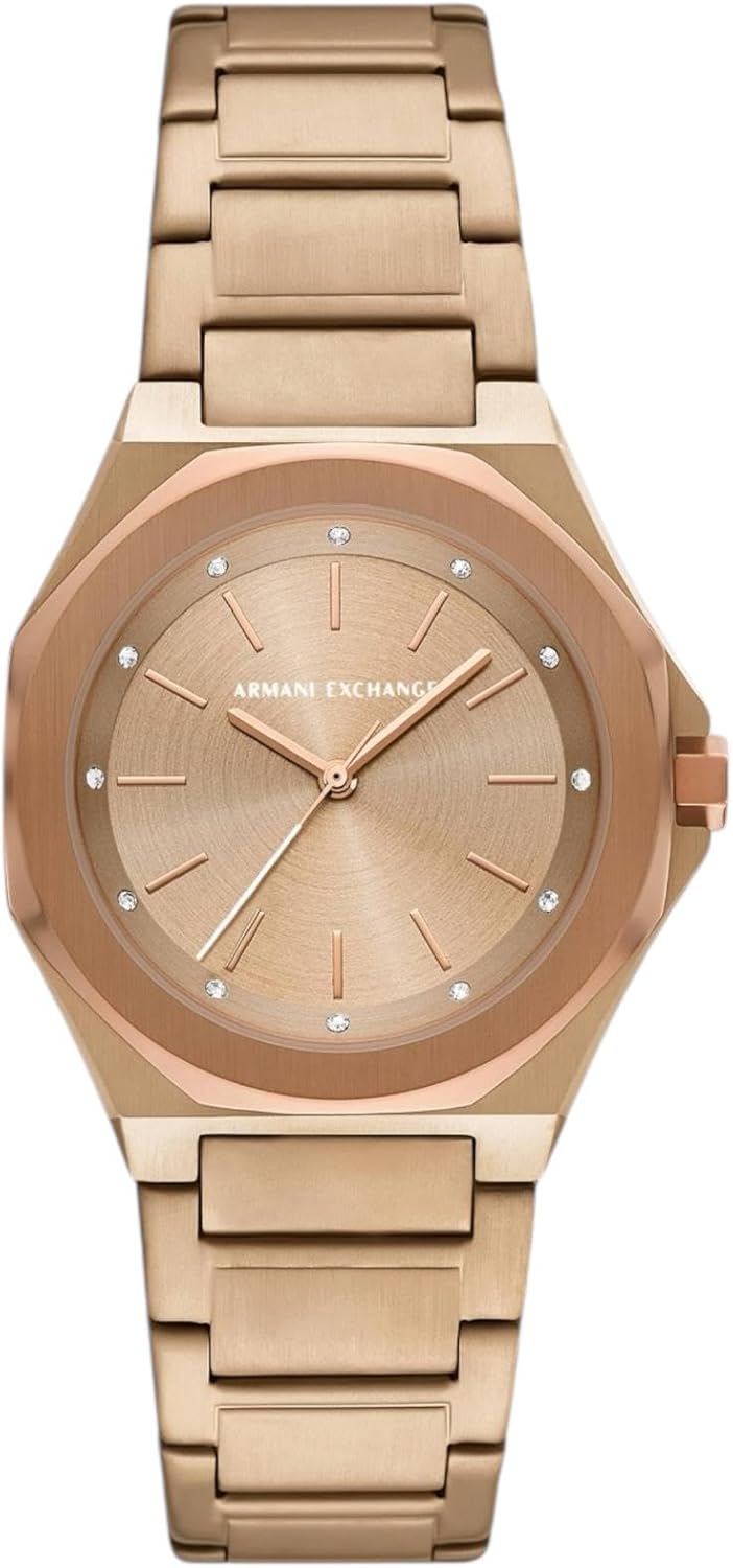 Armani Exchange Orologio da donna, Movimento al quarzo a tre lancette e cassa da 34 mm con cinturino in acciaio o pelle