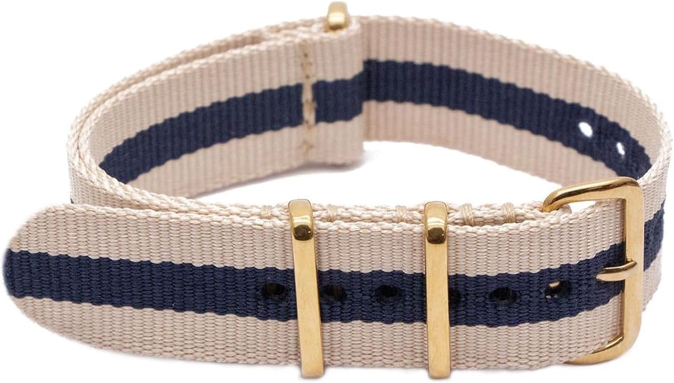 Nylon Watch Strap 18mm 20mm 22mm 24mm with Replacement Stripe Watch Strap with Gold Pin Buckle
