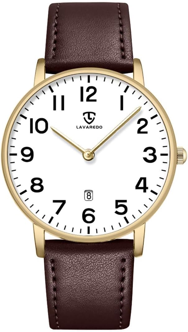 Men's Analogue Quartz Watch with Leather Strap, Classic and Elegant Men's Watch with Ultra Thin Dial, 39 mm Case, Date Display