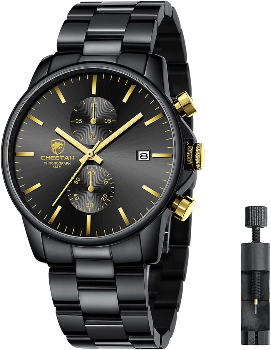 Mens Watches Stainless Steel Metal Casual Waterproof Chronograph Quartz Automatic Date Colorful Hands …