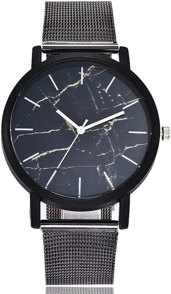 Fashion Mesh Belt Alloy Wrist Watch Individual Marble Print Dial Quartz Watches for Men Women